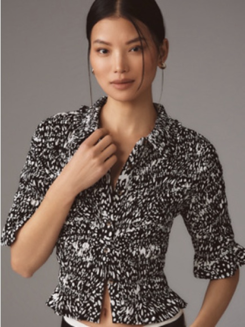 Maeve Black & White Printed Crop Blouse-Style Jacket